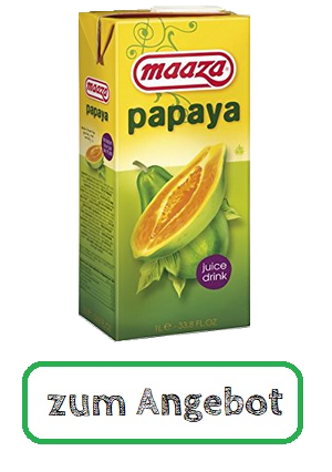 Papayasaft aus Wasser, Papaya Püree, Zucker, Aroma, Zitronensäure